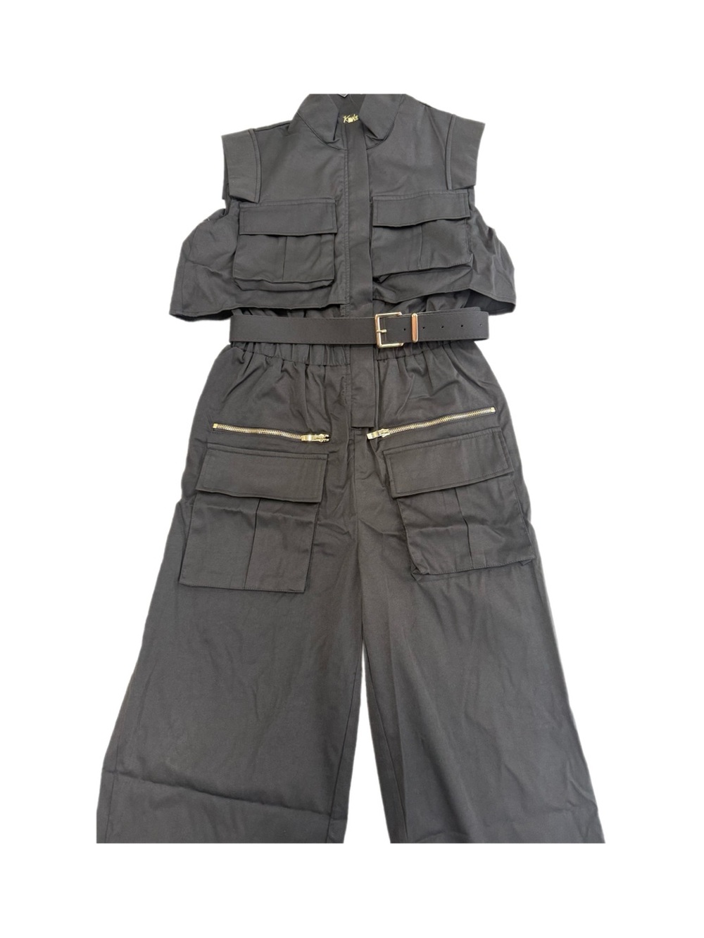 Kaylee Kollection Sleeveless Black Utility style Jumpsuit with Belt Sz S NWT - Picture 3 of 8